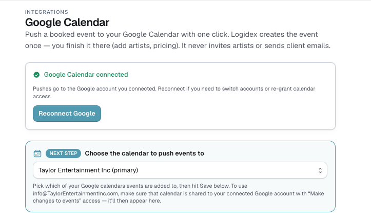 Google Calendar integration