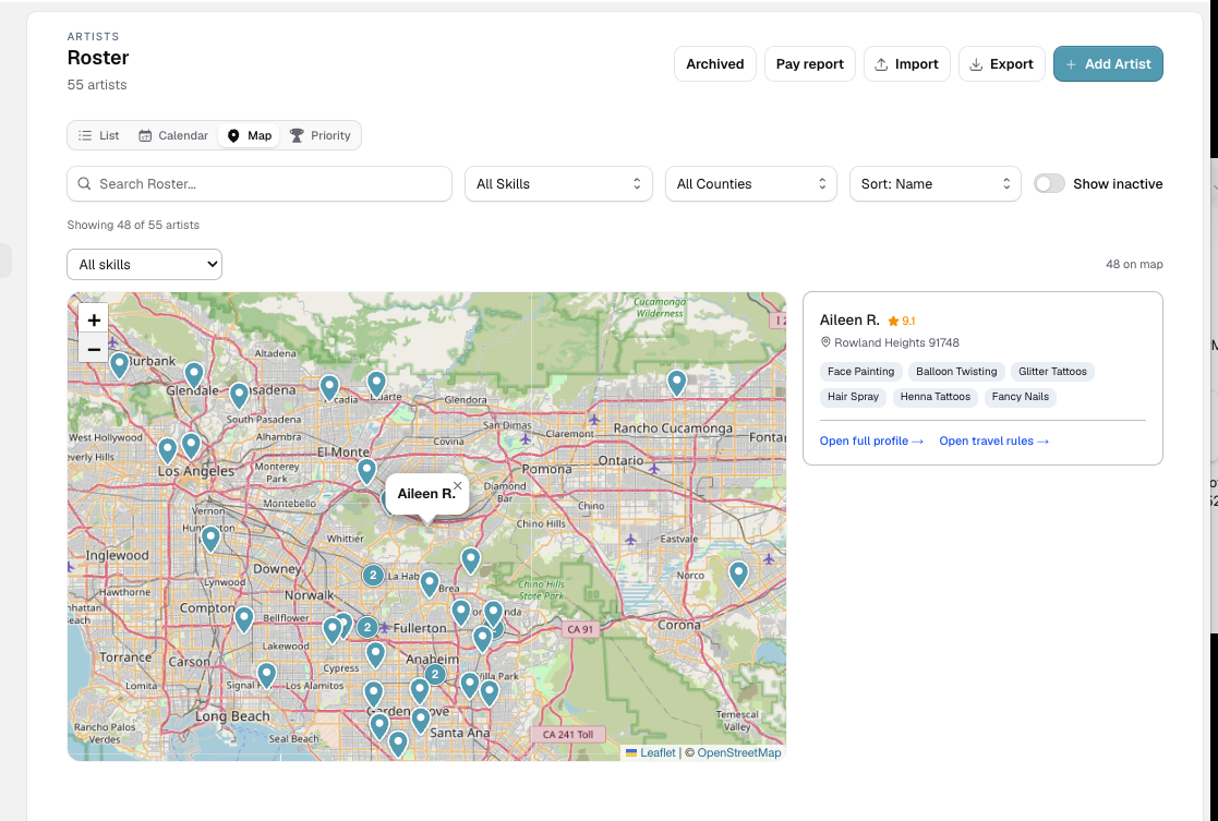 Roster map view