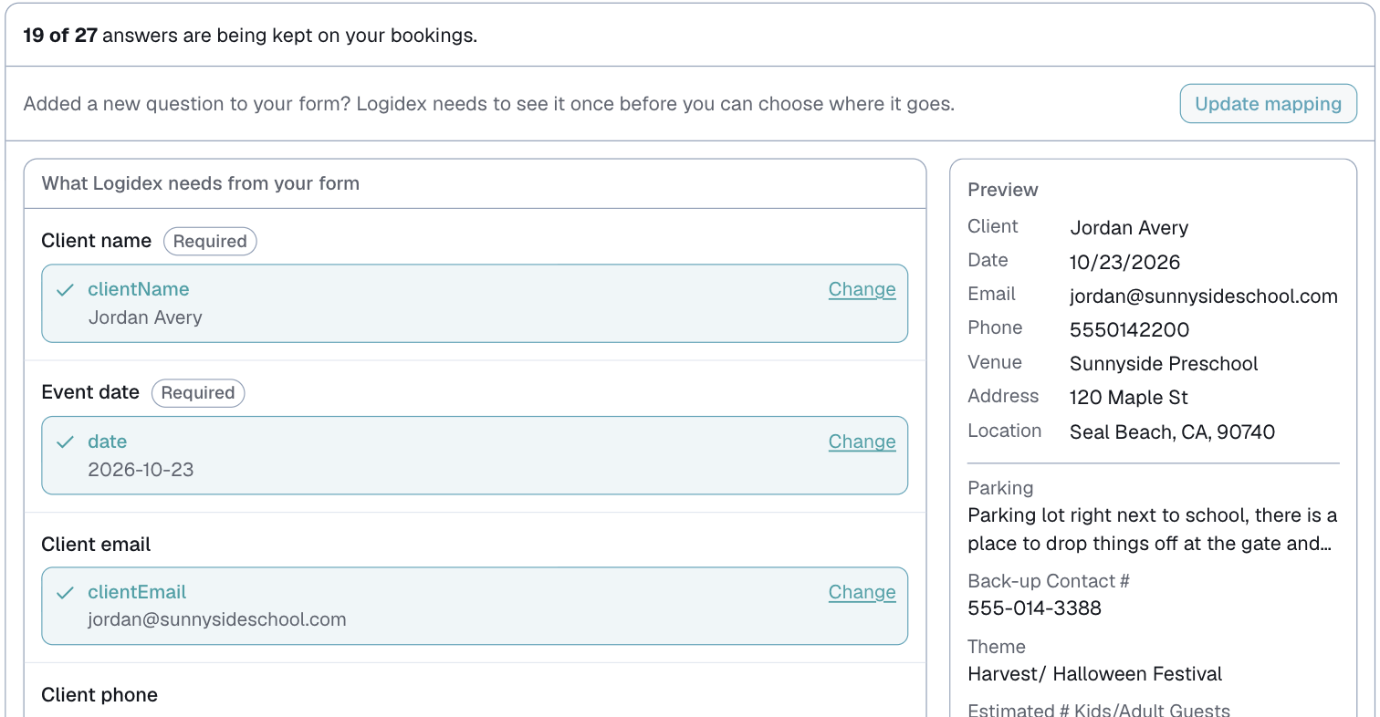 Settings, Booking intake, the matching screen