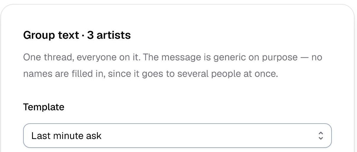 Match & assign, the Template dropdown in the Group text window
