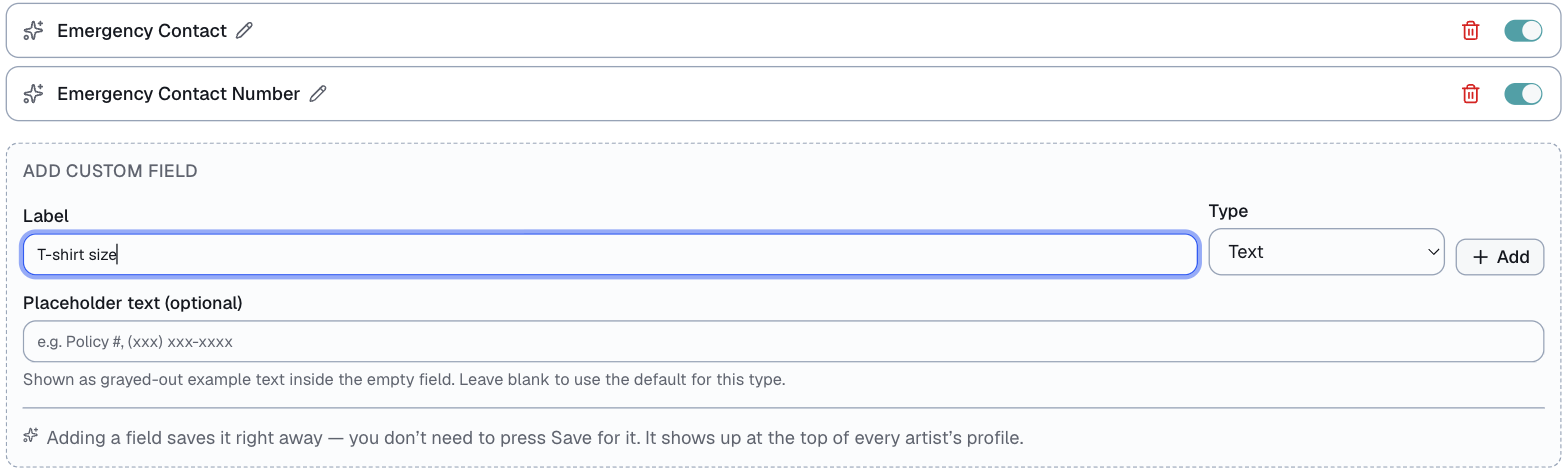 Add Custom Field in Customize → Roster Profile