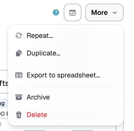 an event card, the More menu open with Duplicate