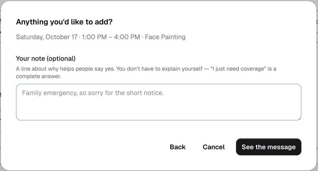 the portal, the note step of a coverage request