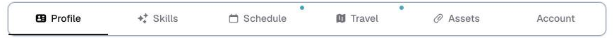 the artist portal, the six tabs