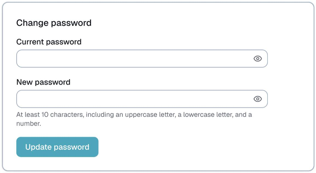 Settings, the change-password section