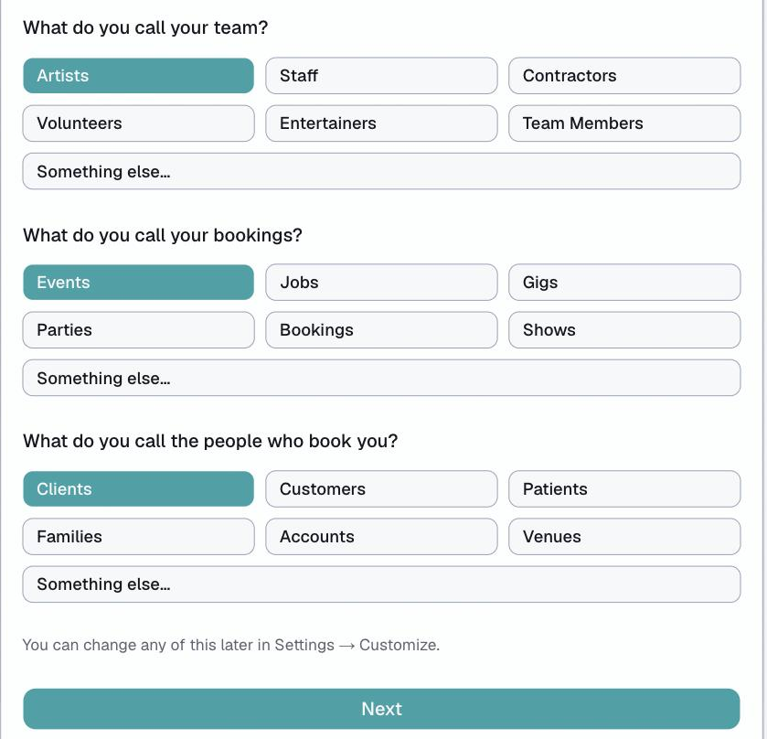 the signup wizard, step 1 — What do you call your team?